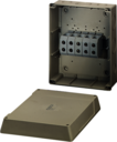 KF 9355 - Коробка ответвительная, стойкая к УФ, IP 66, размер 210х260х116, цвет серый, материал поликарбонат, опрессовка на 12 вводов М 20/25/32/40/50,  5-полюсный клеммник 16-35 мм2, кабельные ввода ASM заказываются отдельно.