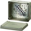 KF 9065 - Коробка ответвительная, стойкая к УФ, IP 66, размер 119х139х70, цвет серый, материал поликарбонат, преднамеченные выбиваемые отверстия на 10 вводов М 20/25/32, 5-полюсный клеммник 2,5-6/10 мм2, кабельные ввода ASM заказываются отдельно.