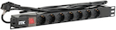 ITK PDU 7 розеток DIN49440 (нем. cтанд.) с LED выключателем, 1U, шнур 2м вилка DIN49441 (нем. станд.), профиль из ПВХ, черный