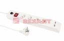 Сетевой фильтр  REXANT  4 гнезда  1.4м  3X1мм²  белый  с  заземлением, выключателем и двумя USB разъемами