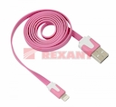 USB кабель для iPhone 5/5S slim шнур плоский 1М розовый