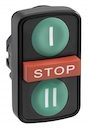 Головка тройной кнопки, пластик, &Oslash;22, с маркировкой, зеленый I + красный STOP + зеленый II