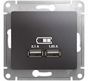 GLOSSA USB РОЗЕТКА A+A, 5В/2,1 А, 2х5В/1,05 А, механизм, ГРАФИТ