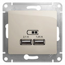 GLOSSA USB РОЗЕТКА A+A, 5В/2,1 А, 2х5В/1,05 А, механизм, МОЛОЧНЫЙ