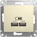 Розетка USB Glossa (2xUSB, под рамку, с/у, бежевая)