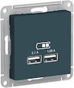ATLASDESIGN USB РОЗЕТКА A+A, 5В/2,1 А, 2х5В/1,05 А, механизм, ИЗУМРУД