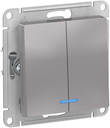 Выключатель двухклавишный AtlasDesign (10 А, под рамку, подсветка, с/у, алюминий)