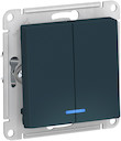 Выключатель двухклавишный AtlasDesign (10 А, под рамку, подсветка, с/у, изумруд)