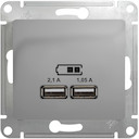 Розетка USB Glossa (2xUSB, под рамку, с/у, алюминий)