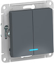 Выключатель двухклавишный AtlasDesign (10 А, под рамку, подсветка, с/у, грифель)