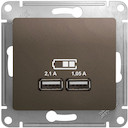 GLOSSA USB РОЗЕТКА A+A,5В/2,1 А, 2х5В/1,05 А, механизм, ШОКОЛАД