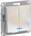 Выключатель двухклавишный AtlasDesign (10 А, под рамку, подсветка, с/у, жемчуг)