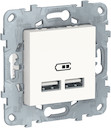 UNICA NEW розетка USB, 2-местная, тип А+А, 5 В / 2100 мА, белый