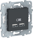 UNICA NEW розетка USB, 2-местная, тип А+А, 5 В / 2100 мА, антрацит