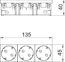 Розетка 3-м Modul45connect 10/16А 250В STD-D3C AL3 33град. с заземл. серебр. OBO 6120512