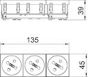 Розетка 3-м 16А 250В STD-F3K SRO3 франц. станд. с кодом 33град. красн. OBO 6120326