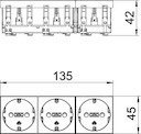 Розетка 3-м 10/16А 250В STD-D0 AL3 0град. с заземл. серебр. OBO 6120052